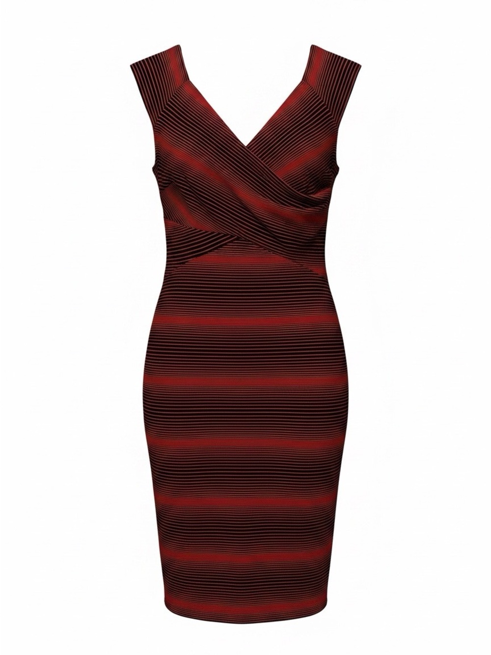 ECI Red and Black Striped Wrap Sheath Dress